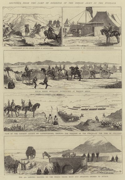 Bocetos del Campamento de Ejercicio del Ejército Indio en el Punjab de Alfred Chantrey Corbould